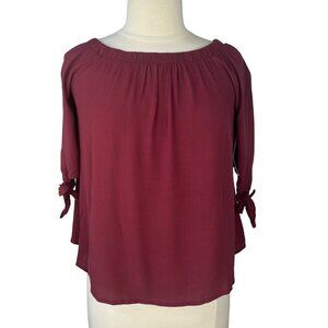 Tobi Shirt Blouse Womens Medium Burgundy New On Off Shoulder 3/4 Sleeve
